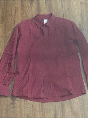Casual Long-Sleeve Button-Down Shirt - Burgundy